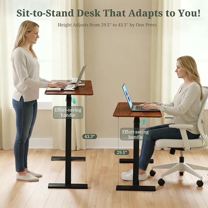 Mobile Standing Desk, Height Adjustable Laptop Desk with Hidden Casters | Stable Steel Frame, Smooth Lift Mechanism, Lockable Casters, Easy Assembly, Ideal for Home, Office & Dorm, Brown - Image 4