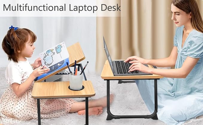 Adjustable Laptop Desk for Bed,Bed Table for Laptops,Laptop Stand for Beds,Lap Desk Foldable Bed Desk for Laptops and Writing,Portable Beds Tray Table with Cup Holder - Image 2