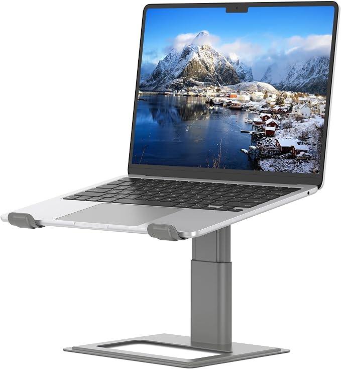 SOUNDANCE Adjustable Laptop Stand, Ergonomic Aluminum Riser for 10-17.3” Notebooks, Ventilated Metal Holder with Height Alignment for Desk Workspace, Grey by Soundance