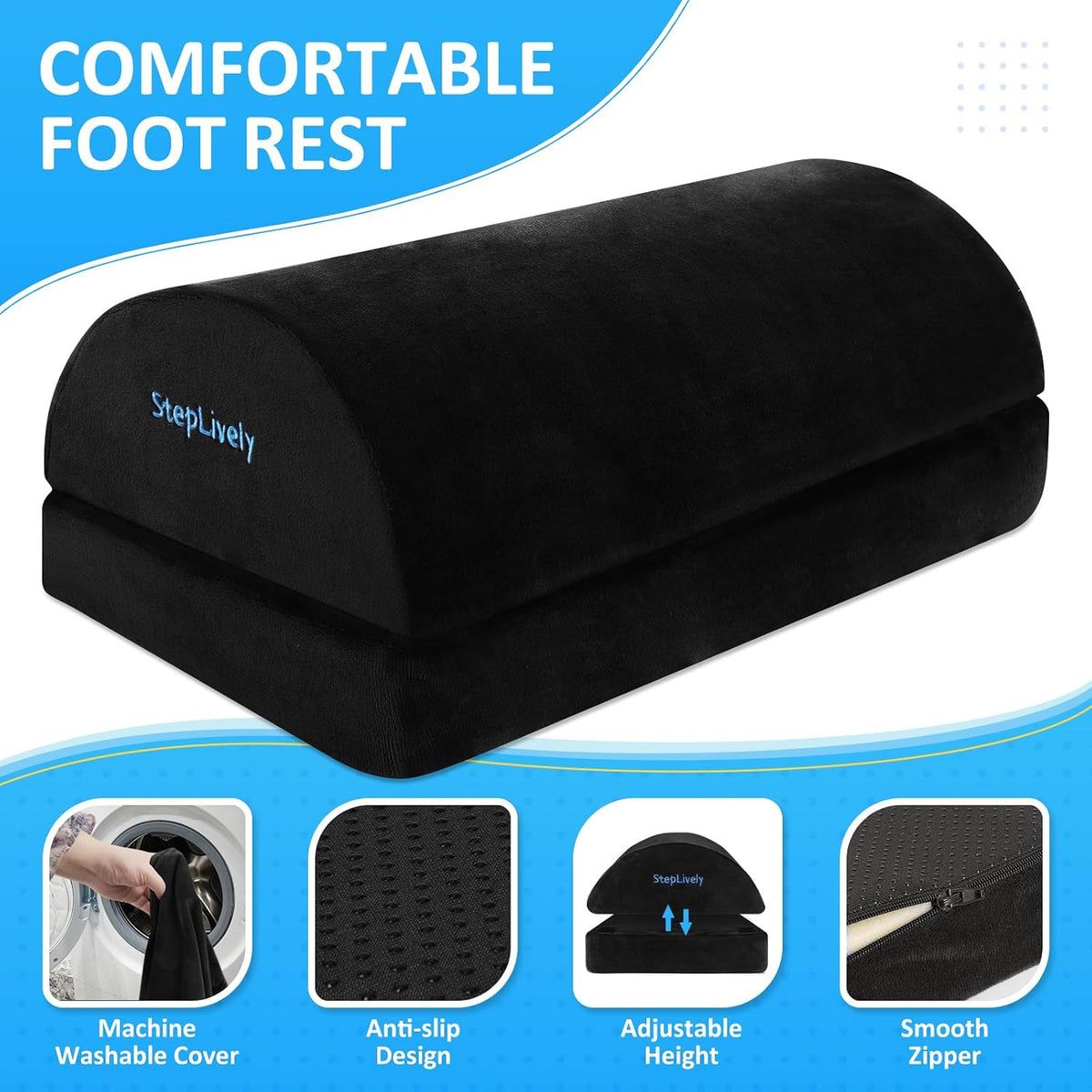 Foot Rest for Under Desk at Work, 2 Heights Foot Stool, Black, X-Large - Image 2