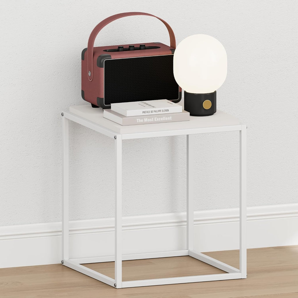 Furinno Moretti Night Stand, 1-Tier Stackable Metal Frame Nightstand, Side Table, End Table, Toolless Assembly, for Living Room, Bedroom, Solid White - Image 3