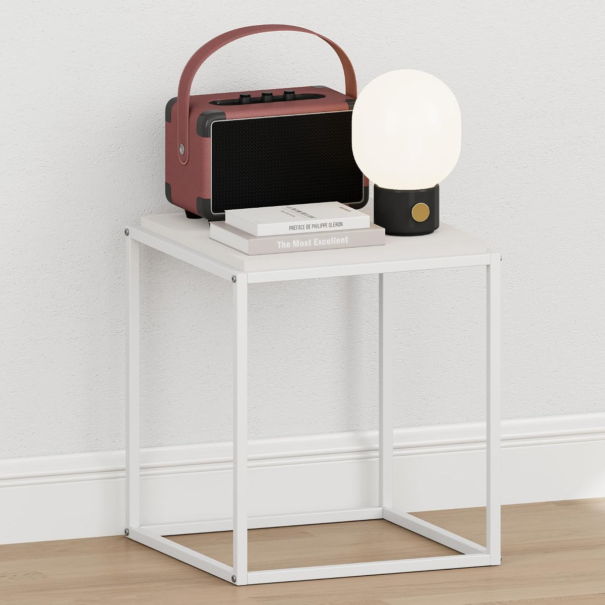 Furinno Moretti Night Stand, 1-Tier Stackable Metal Frame Nightstand, Side Table, End Table, Toolless Assembly, for Living Room, Bedroom, Solid White - Image 3