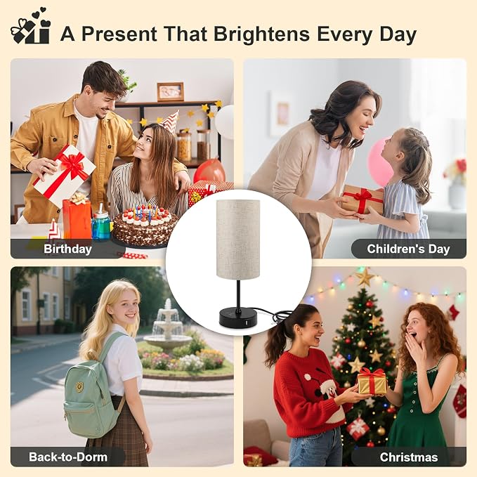 Table Lamp, 3 CCT 3000K/4500K/6500K & RGB Color Changing, Stepless Dimmable Small Bedside Lamp for Reading, Ambience Nightstand Light for Home Decor Party, Beige Shade - Image 6
