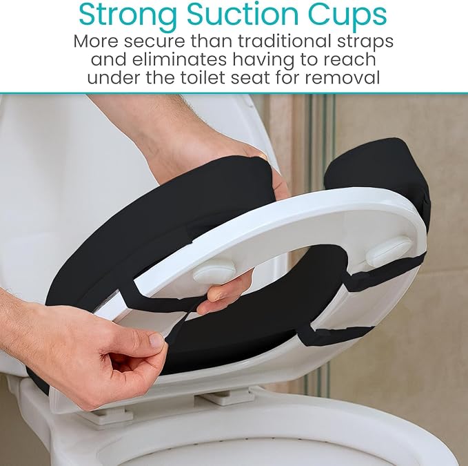 Vive Toilet Seat Cushion (Soft Cushioned Foam) - Easy Clean Padded Bathroom | Attachment - Elongated, Standard Seats - Comfort and Support Donut for Handicap, Adults (2" Cushioned Foam, Black) - Image 9