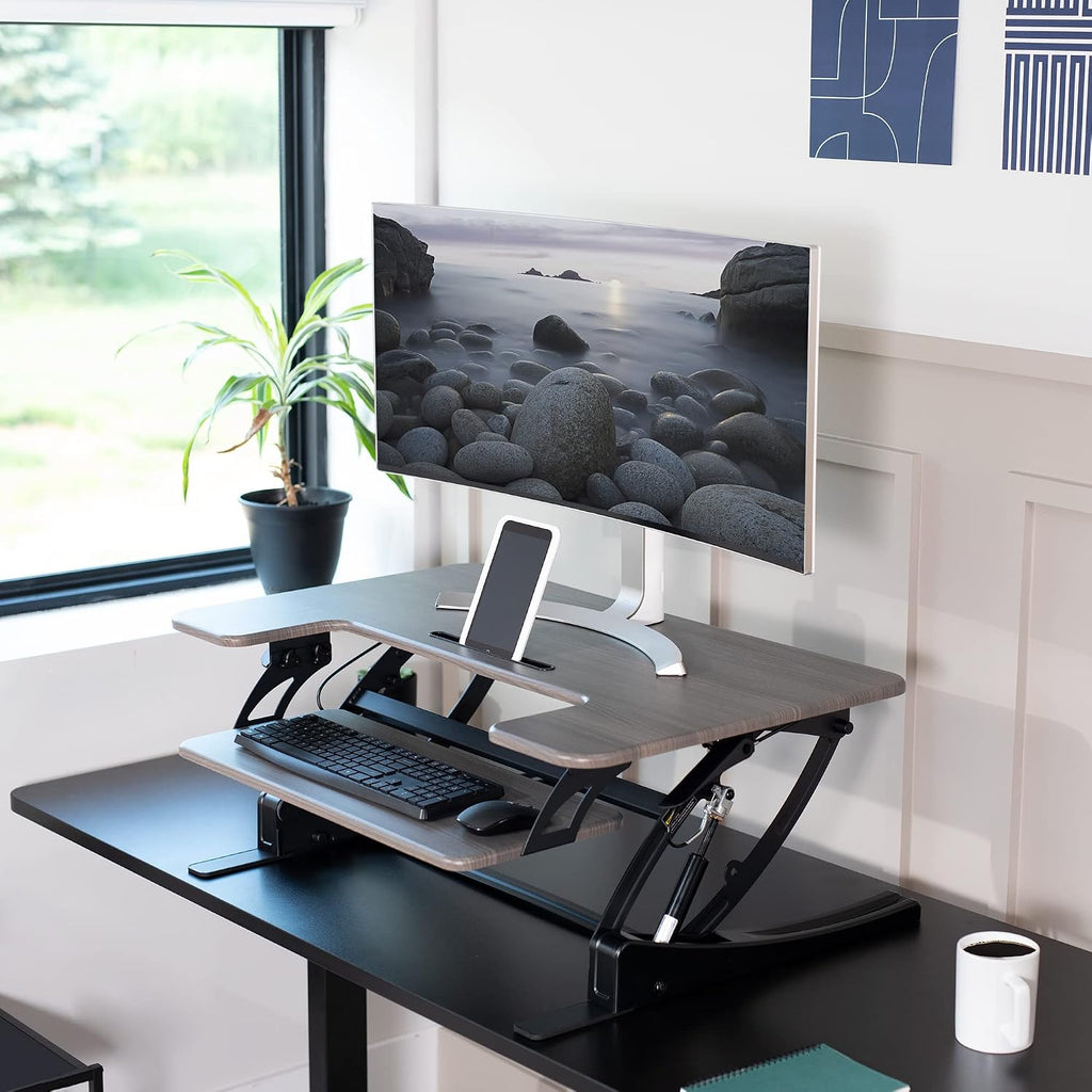 VIVO Dual Tier Standing Desk Converter, 36" Dark Grey Top - Image 2
