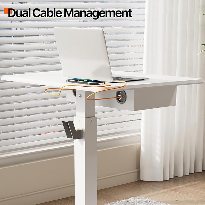 JOY worker Mobile Standing Desk with Drawer, 28" White Rolling Laptop Desk | Pneumatic Height Adjustable, Open Storage Shelf, 4 Rolling Wheels, Portable Sit Stand Desk, Holds 22lbs, Home Office School - Image 6