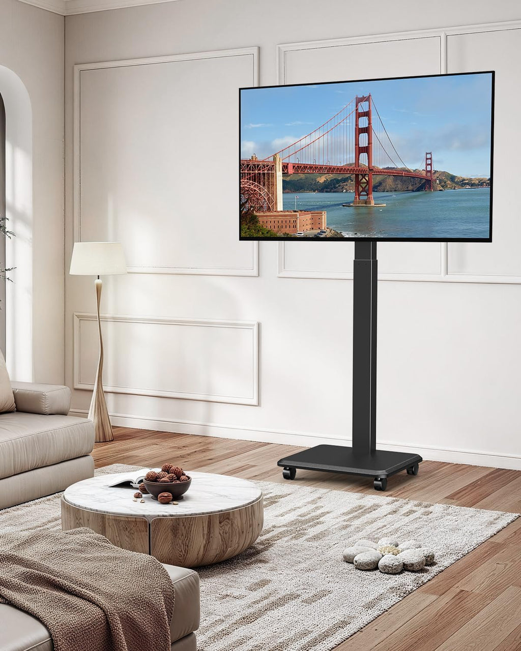 Portable Rolling TV Stand for 32-65 Inch Screens, Bedroom, Black - Image 2