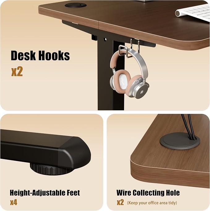 Small Standing Desk, 32"x24" Height Adjustable Sit-Stand Office, Walnut | Electric Adjustable Standing Desk, Sit to Stand Computer Office Desk with Splice Board, Memory Preset, Lifts 28.7''-46.5" - Image 5