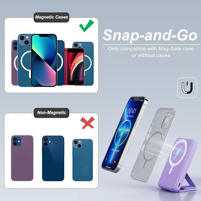 AOGUERBE Magnetic Power Bank, 10000mAh Wireless Portable Charger with Stand | 22.5W PD Fast Charging for Magsafe Battery pack, LED Display, Travel Essential Magnetic Phone Charger for iPhone 17-12 Series - Image 5