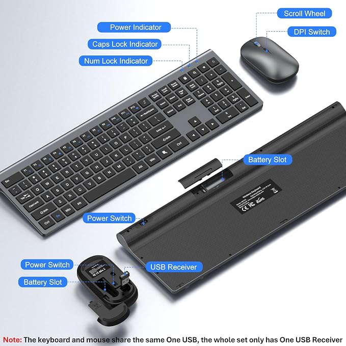Wireless Keyboard and Mouse Combo, Ultra Slim Full Size Silent Keyboard | Quiet scissor switch keys, ultra slim design, 3 DPI adjustable mouse, 2.4GHz USB, for Computer,Windows, Mac, Laptop, PC - Image 7