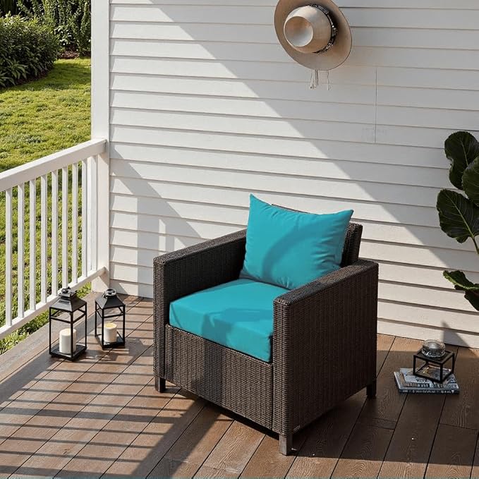 PatioGlow Outdoor Seat Cushion Set 22 x 24 x 4 Inch, Waterproof & Fade Resistant Patio Furniture Cushions with Removable Cover and Ties, Thick Deep Seating Pads for Outside Chair Sofa Couch, Teal - Image 6