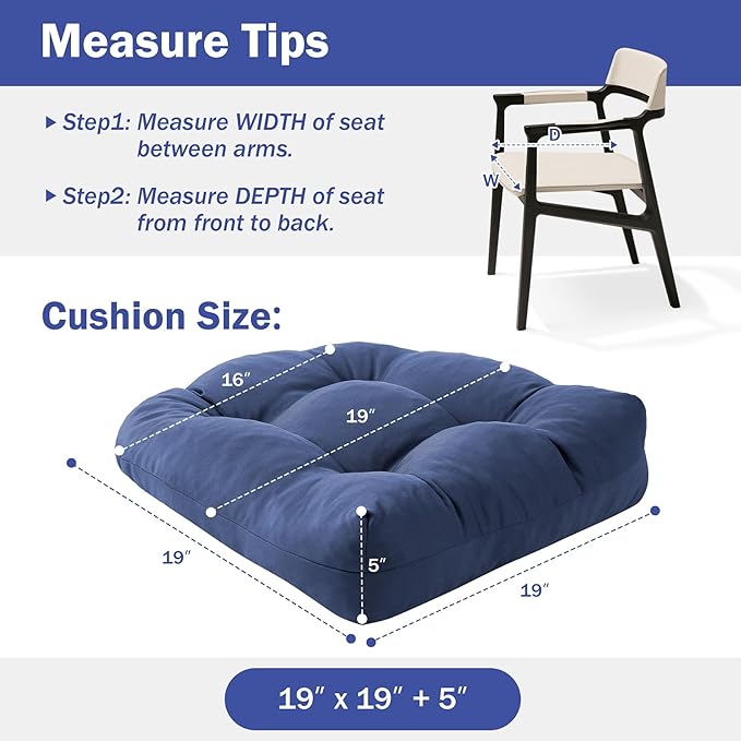 IPYNBAP Outdoor Chair Cushions Set of 4, Patio Chair Cushions with Ties, 19x19+5” Tufted Outdoor Seat Cushions, Waterproof Patio Furniture Cushions, Outdoor Dining Chair Pads, Navy - Image 4