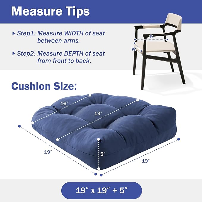 IPYNBAP Outdoor Chair Cushions Set of 2, Patio Chair Cushions with Ties, 19x19+5” Tufted Outdoor Seat Cushions, Waterproof Patio Furniture Cushions, Outdoor Dining Chair Pads, Navy - Image 4