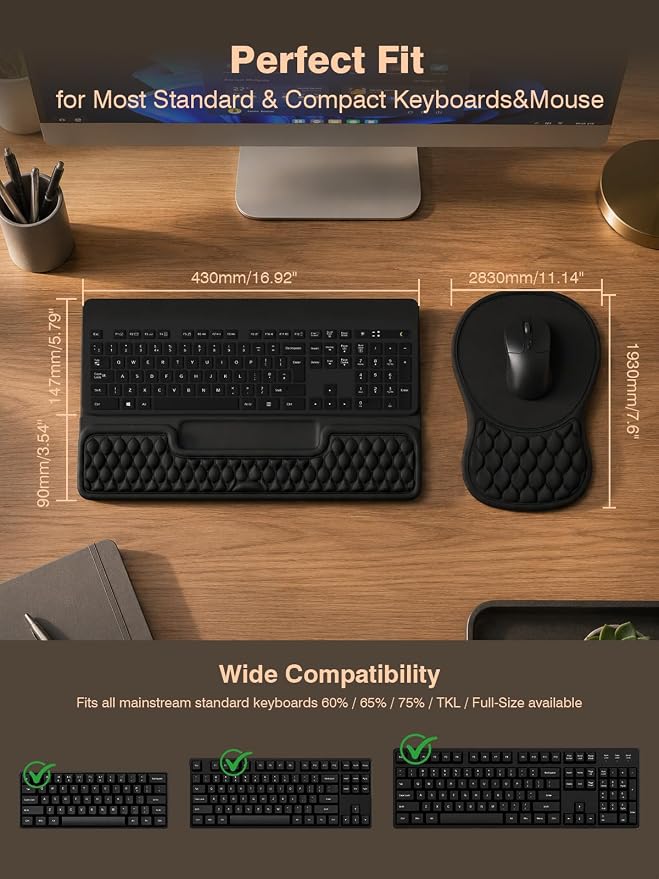 Ergonomic Keyboard and Mouse Pad Combo with Stand/Wrist Rest, Black | Keyboard Riser Mousepad for Desk with Soft Memory Foam, Comfy Massage, Non-slip PU Base,Carpal Tunnel Pain Relief - Image 6