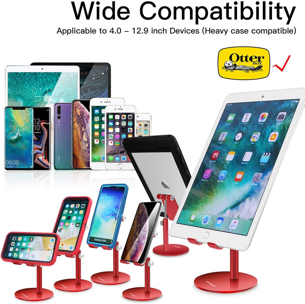 Adjustable Tablet/Phone Stand, AICase Telescopic Adjustable iPad Stand Holder,Universal Multi Angle Aluminum Stand Compatible with iPhone Smart Cell Phone/Tablet/iPad(4-13 inch), Red - Image 2