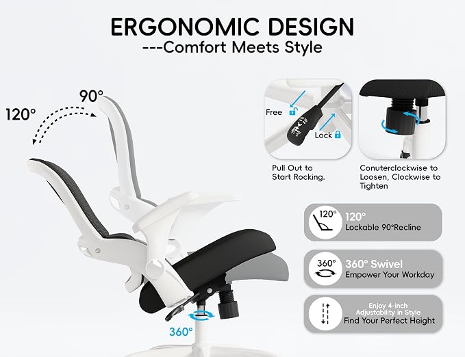 TRALT Office Chair - Ergonomic Office Chair with Back Support for Adults | Home Office Desk Chair with Lumbar Support - Ergonomic Mesh Chairs 330 lb Wide Seat for Work,Office, Gaming(White Black) - Image 8