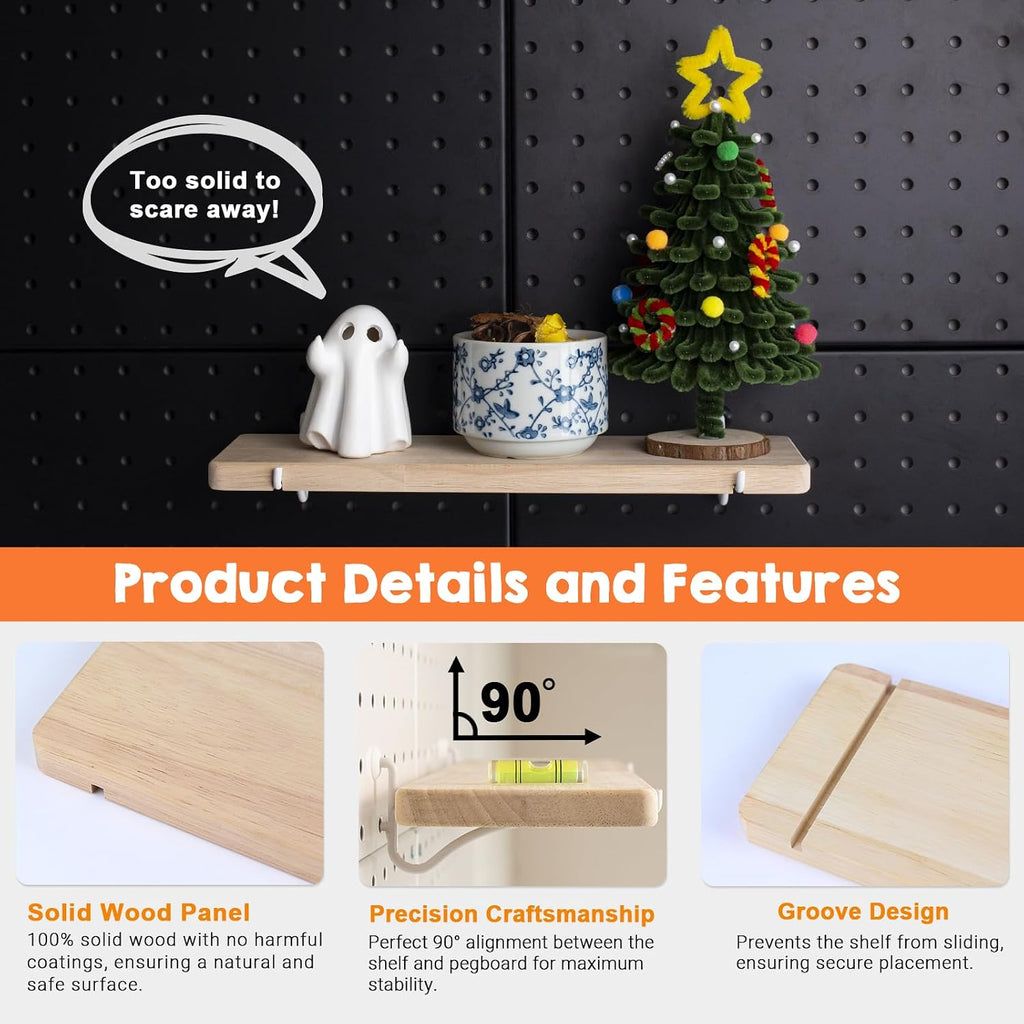 Solid Wood Pegboard Shelf for 1/4" Pegboard, 1 Pack - Image 7
