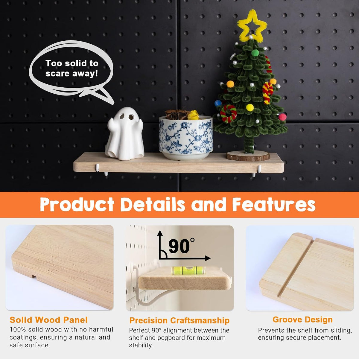 Solid Wood Pegboard Shelf for 1/4" Pegboard, 1 Pack - Image 7