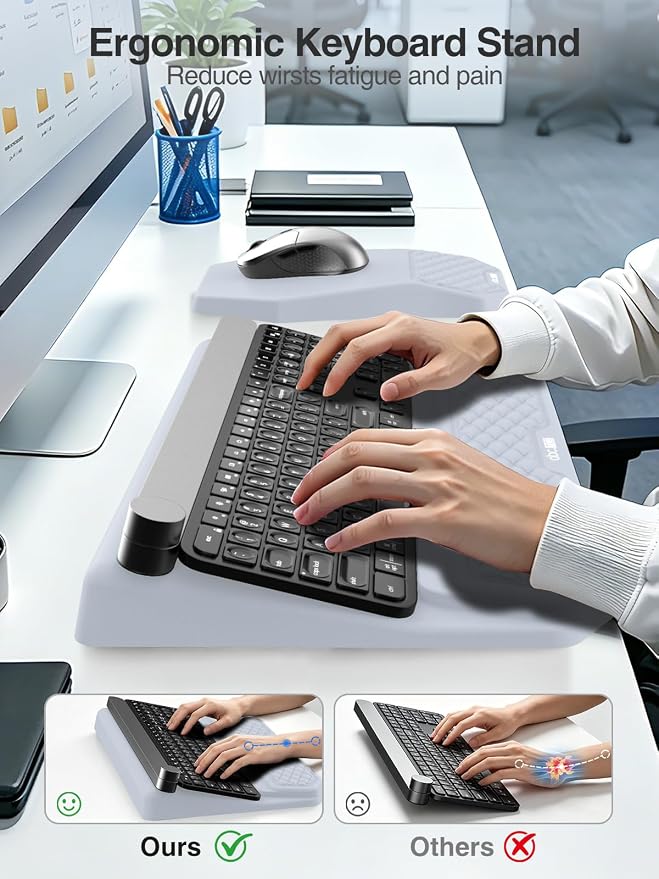 Ergonomic Wrist Rest with Keyboard Stand and Mouse Pad for Easy Typing | Keyboard Holder with Storage Slot, Mousepad for Carpal Tunnel Pain Relief with Massage Bulge and Slow Rebound Memory Foam - Image 2