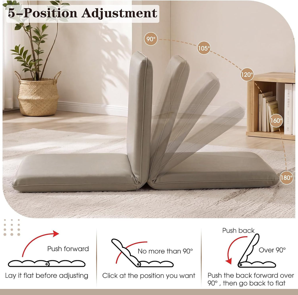 Floor Chair with Back Support 5 Adjustable Position Khaki, XL - Image 3