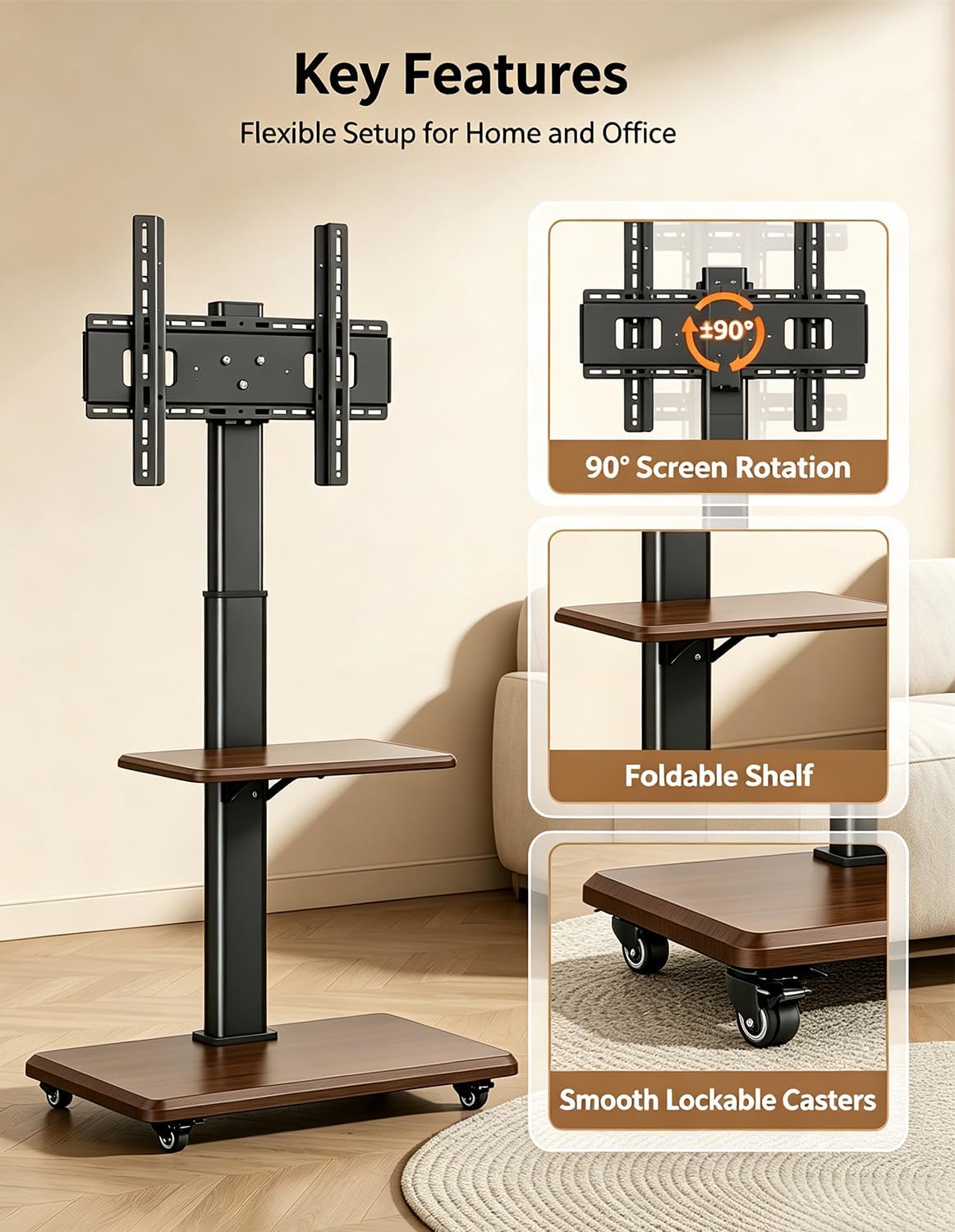 Rolling TV Stand for 32-75 Inch TVs up to 110 lbs - Image 3