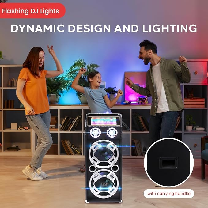Pyle Wireless Active PA Speaker System - 1000W Portable High Powered Bluetooth Compatible Outdoor Sound Speaker w/ USB SD MP3 FM Radio AUX RCA LED DJ Lights - 35mm Stand Mount, Remote - Image 2