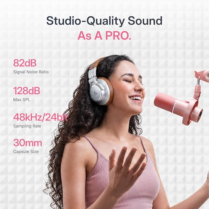 MAONO PD200W Hybrid Wireless Podcast Equipment Bundle for 2 | Dynamic XLR USB Microphone Kit with 2 Boom Arm, Software, Noise Cancellation, for Co-hosted, Content Creation, Recording,Pink - Image 4