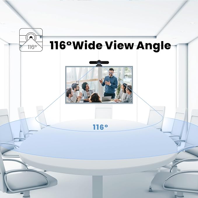 TONGVEO 4K Webcam Conference Call Room Web Camera with Dual Microphones &Speaker, | All-in-One USB Video Camera, 116° Wide Angle, AI Auto Framing | Compatible with Zoom, OBS - Image 5