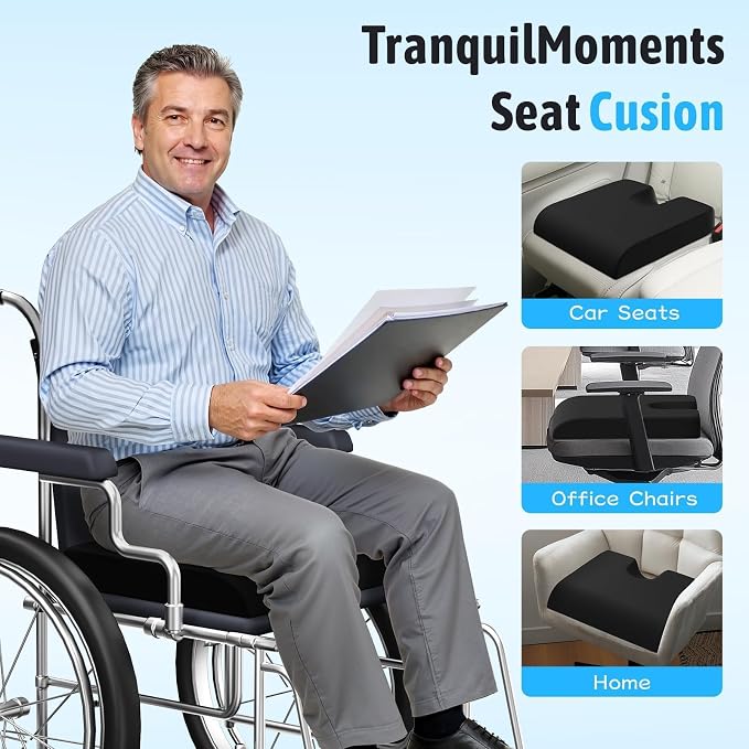 TranquilMoments Seat Cushion, Gel Wheelchair Seat Cushion, Black | Wheelchair Seat Cushion Cooling Gel Memory Foam, Tailbone Pain Relief & Non - Slip Bottom Chair Cushion - Image 6