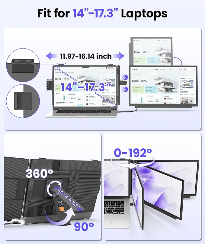 Laptop Screen Extender, 15.6" 1080P FHD Detachable & Portable Dual Monitor | Fit for 14-17.3" Laptops, Plug & Play, Travel Monitor Extender, Built in Speakers, Compatible with Wins/Mac/Chrome/Android - Image 5