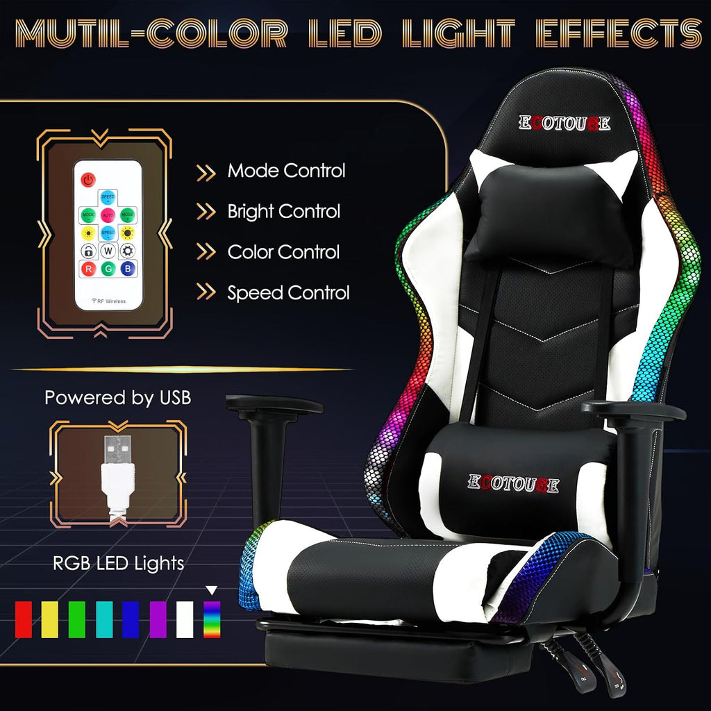 Racing Style RGB LED Lights Gaming Chair with Footrest - Image 4