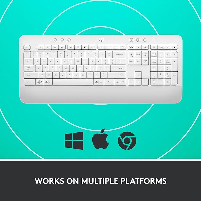 Logitech Signature K650 Comfort Full Size Wireless Keyboard - Off White | BLE Bluetooth or Logi Bolt USB receiver, deep-cushioned keys, integrated numpad, compatible with most OS, PC, Windows, Mac - Image 6
