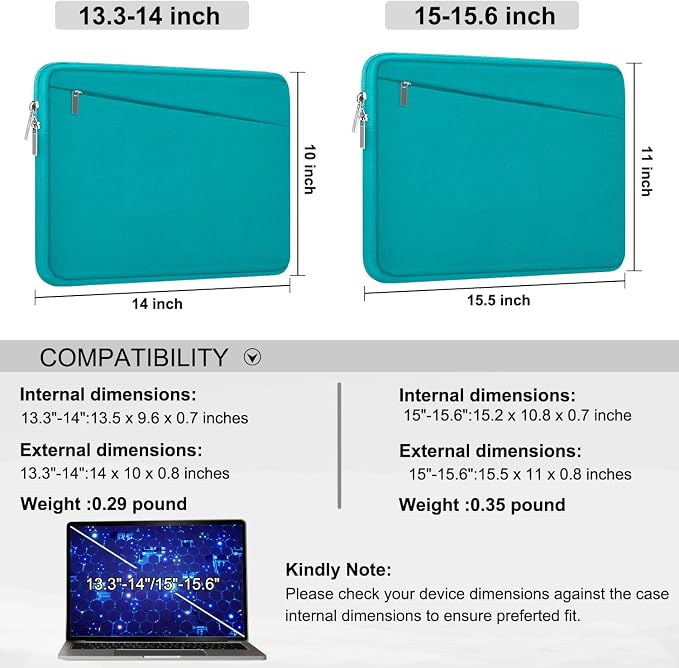 Laptop Sleeve Bag 15.6 inch, Durable Computer Carrying Bag Protective Case Briefcase Handbag with Front Pocket, Slim Laptop Case Cover for 15.6 Inch HP, Dell, Lenovo, Asus, Notebook, Light Blue - Image 6