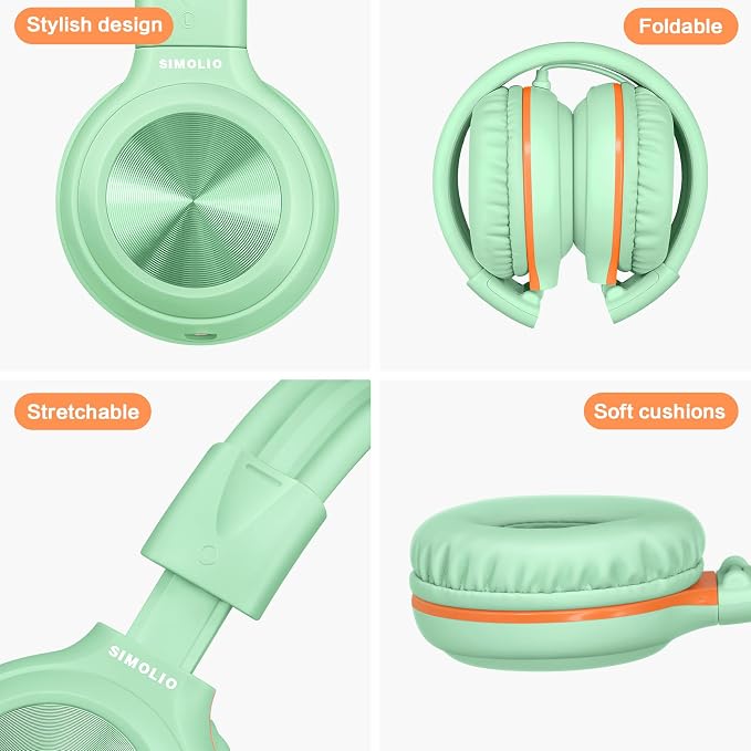 SIMOLIO Manyshare Series- Kids Wired Headphones with Microphone, Share Port & Volume Limit, Stereo Corded Headphone Girls, Boys, 3.5mm PC Headset Teens for Tablets Chromebook Laptop Travel (Green) - Image 7