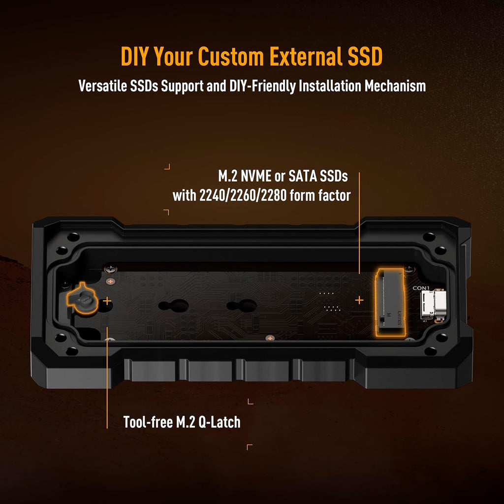 ASUS TUF Gaming A2, USB-C 3.2 Gen 2x2 SSD Enclosure, Dual M.2 NVMe PCIe and SATA, MIL-STD-810H Drop Resistance, IP68 Water and dust Resistance, Aluminum Alloy Chassis, 1 Year Warranty - Image 3