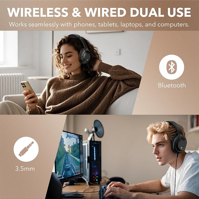YMOO Active Noise Cancelling Headphones for Airplane Travel | LDAC Hi-Res Audio, Wired Wireless ANC, 100H Playtime Over Ear Headphones, Custom EQ via App, Bluetooth 6.0 Headset for All - Image 9