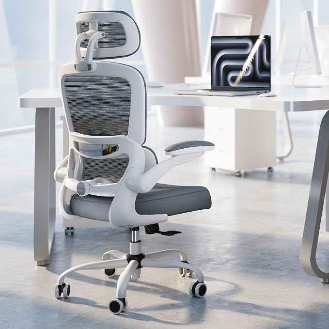 TRALT Office Chair Ergonomic Desk Chair - Gaming Chair with Lumbar Support (3, White) | 330 LBS Home Office Desk Chairs with Headrest, Reading Chair with Flip-up Armrests, Comfortable Computer Chairs (3, White) - Image 2