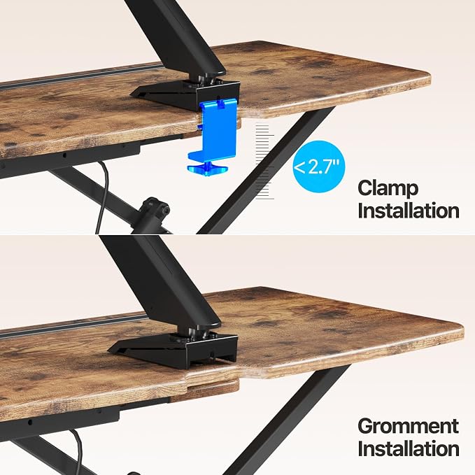 32" Standing Desk Converter, Quick Sit to Stand Desk Riser | Height Adjustable Stand up Desk with Keyboard Tray for Dual Monitor, Copmputer Workstation for Home Office, Rustic Brown - Image 7