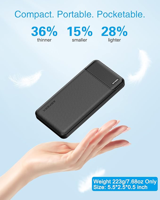 AsperX 2 Pack 10000mAh Portable Charger Dual USB Power Bank Battery Pack | Slim Portable Phone Charger , External Travel Battery Pack for iPhone, Samsung, Google LG and Heated Vest - Image 2