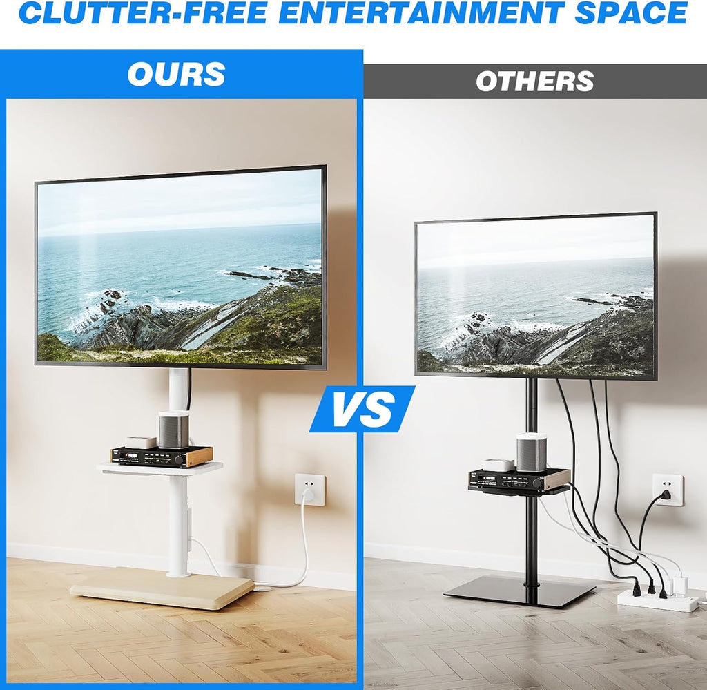 Rfiver Floor TV Stand with Power Outlet for 32-70 inch TVs up to 99 lbs, Swivel TV Mount Stand with Height Adjustment and Oak Wood Base for Bedroom, Office, Corner, Max VESA 400x400mm - Image 6