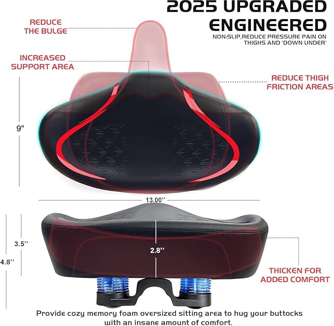 Noseless Bike Seat Cushion for Men & Women - Extra Padding & Comfort Wide Bicycle Seat, Oversized Comfortable Saddle for Peloton Bikes, Exercise Bikes, Electric Bikes, Cruiser Bikes - Image 4
