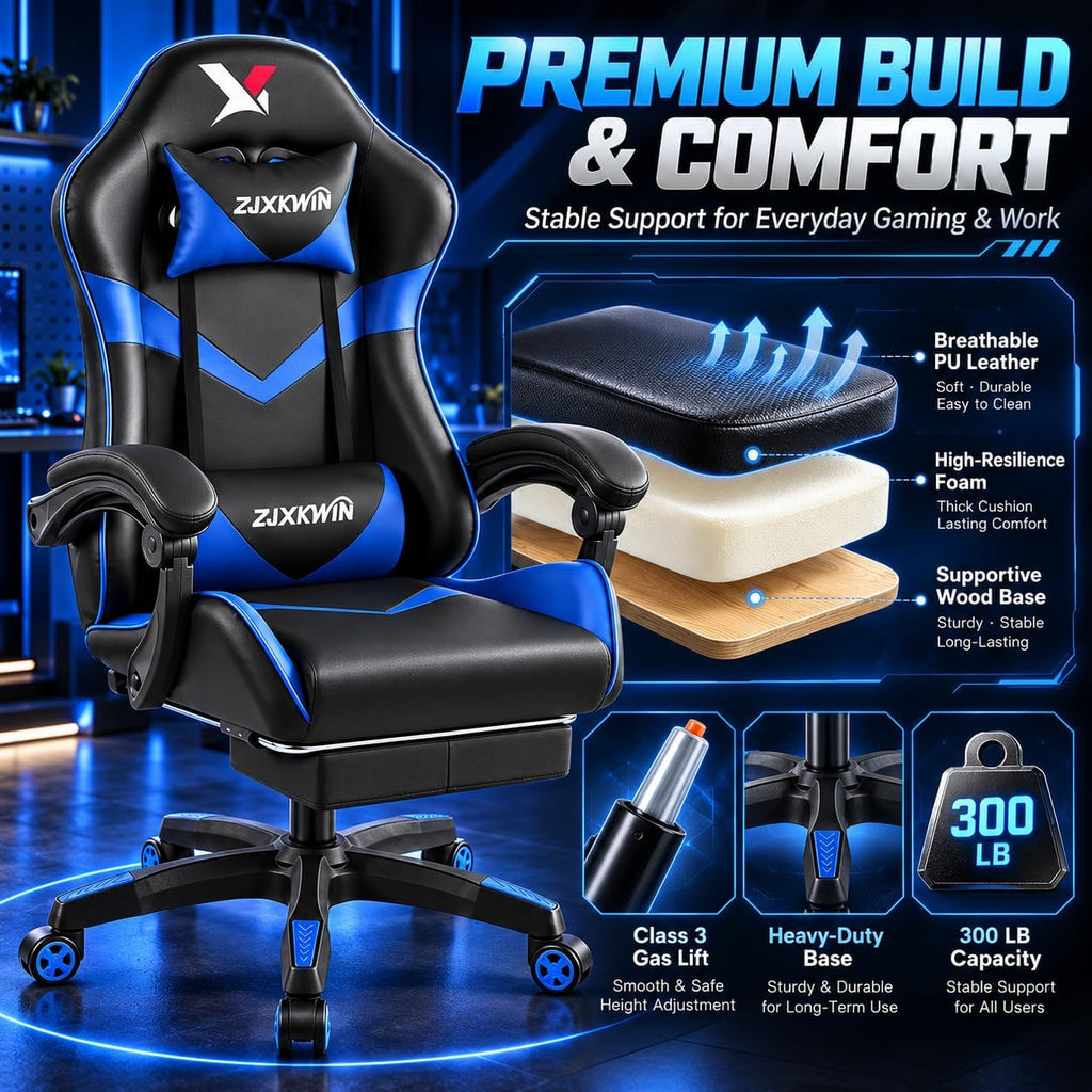 Ergonomic Gaming Chair for Adults, 21" Wide Memory Foam Seat & Footrest - Image 5