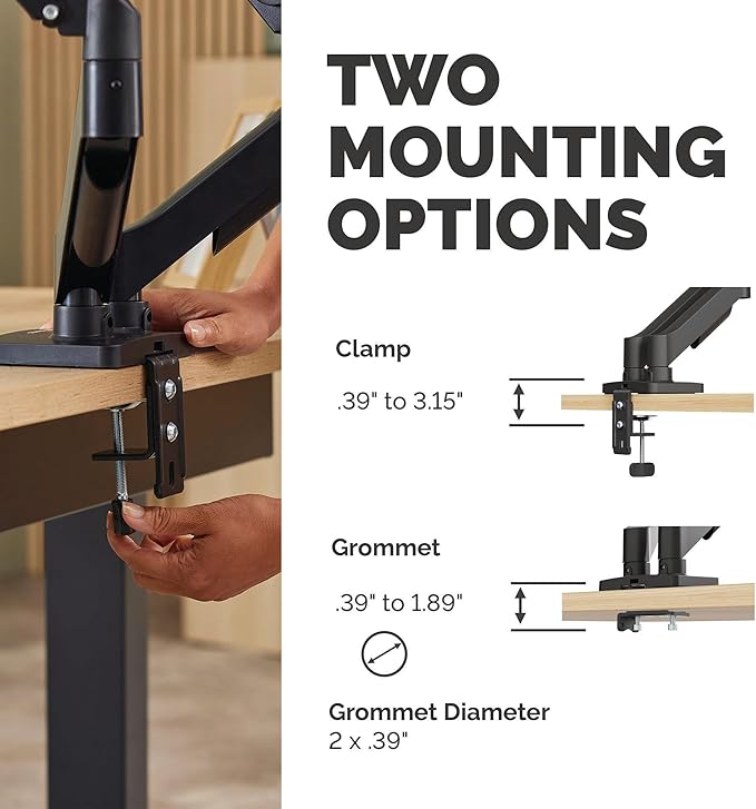 Fellowes Everyday Plus Dual Gas Spring Monitor Arm Holds Two Screens up to 32" Weighing 4.4-19.84 lbs ea, Height Adjusting, Tilt, Swivel, Rotate, VESA 75/100, Clamp or Grommet Mount, Cable Management - Image 5