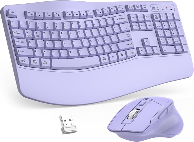 Wireless Keyboard and Mouse Combo, 2.4G Ergonomic Wave Keys(Purple) | Full Size Wave Keyboard with Wrist Rest, 3-Level DPI Adjustable Ergonomic Mouse for Windows and Mac OS Desktop/Laptop/PC by Unknown