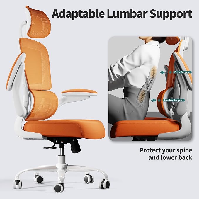 TRALT Office Chair Ergonomic Desk Chair - Gaming Chair with Lumbar Support | 330 LBS Home Office Desk Chairs with Headrest, Reading Chair with Flip-up Armrests, Comfortable Computer Chairs (1, Orange) - Image 7
