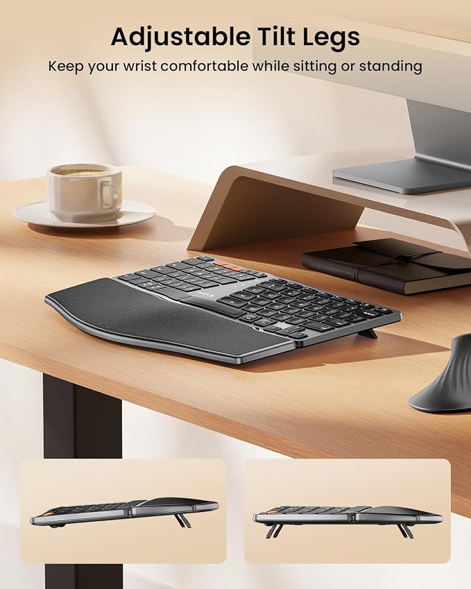 ProtoArc EK04 Mini Compact Wireless Ergonomic Keyboard - Space Gray | Hard Palm Rest, 3-Device Bluetooth/2.4G, Split Design, Rechargeable, Compatible with Windows, Mac OS - Image 7