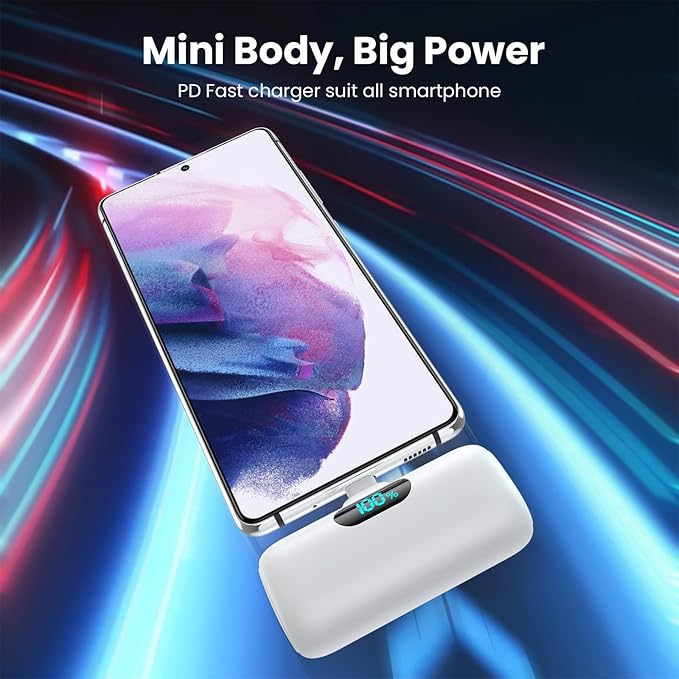 Mini Portable Charger USB C Power Bank,5500mAh PD Fast Charging Battery Pack Built-in USB-C Connector Travel Essential for iPhone17/17Pro/17Pro Max/Air/16 Plus/16Pro Max/15 Series,Android White - Image 3