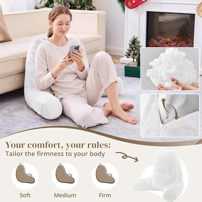 Sasttie Reading Pillow for Bed, Back Pillow for Sitting Up, White | 21" Backrest Support Cushion for Couch, Sofa, and Floor, Dorm Essentials, OEKO-TEX, Adjustable Down Alternative Fill - Image 3