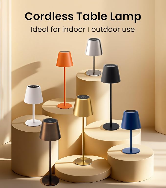 Cordless Table Lamp, Portable Battery Operated Lamp with 3 Color Temps and Stepless Dimming, Rechargeable Table Lamp for Dinner, Desk, Cafe, Outdoor (White) - Image 9