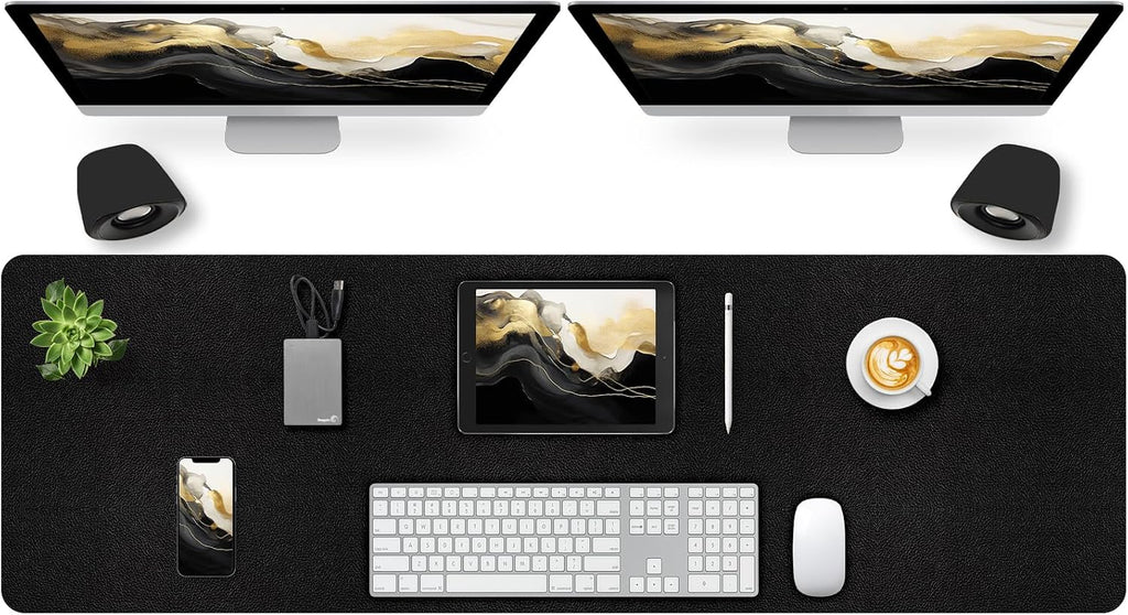 Leather Desk Pad Mat, Large Black Desk Mat, 47.2" x 16.9" by Meetcolor
